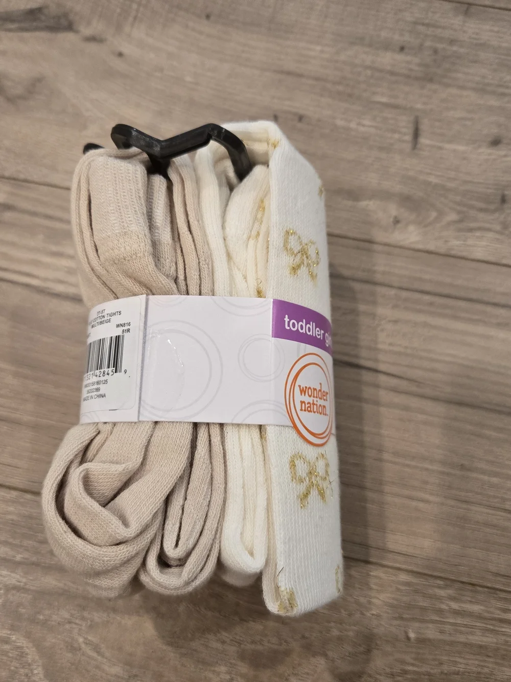 🌻 NWT Girls 2-Pack Tights | Size 3T-5T Cream With Gold Bows & Solid Cream